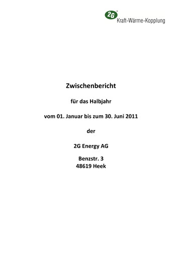 Thumbnail 2G Energy AG Half-year Report 2011-h1