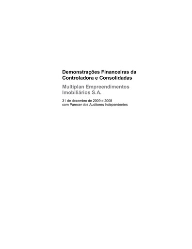 Thumbnail Multiplan Empreendimentos Imobiliários Financial Statement 2009