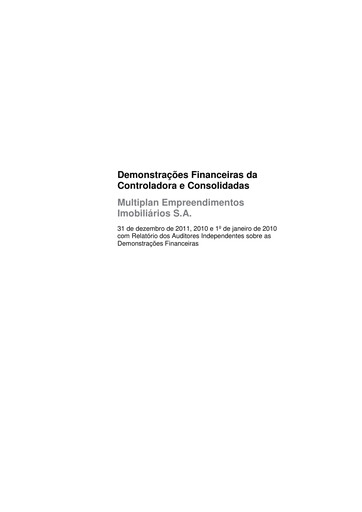 Thumbnail Multiplan Empreendimentos Imobiliários Financial Statement 2011