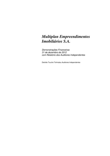 Thumbnail Multiplan Empreendimentos Imobiliários Financial Statement 2012