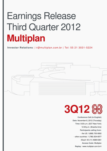 Thumbnail Multiplan Empreendimentos Imobiliários Quarterly Report 2012-q3