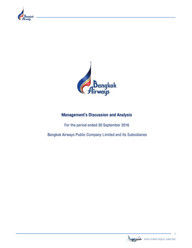Thumbnail Bangkok Airways
 Quarterly Report 2016-q3