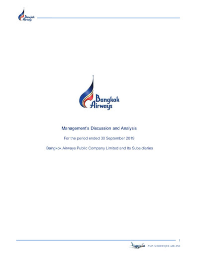 Thumbnail Bangkok Airways
 Quarterly Report 2019-q3
