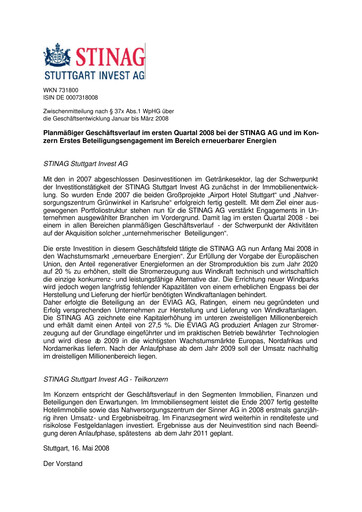 Vorschaubild STINAG Stuttgart Invest Quartalsbericht 2008-q1