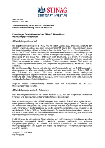 Vorschaubild STINAG Stuttgart Invest Quartalsbericht 2009-q1