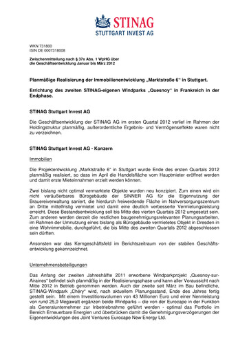 Vorschaubild STINAG Stuttgart Invest Quartalsbericht 2012-q1