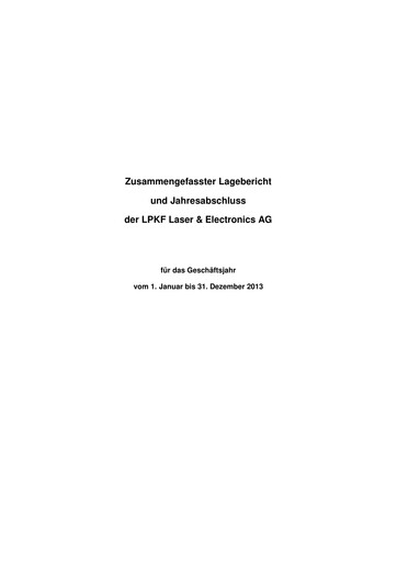 Thumbnail LPKF Laser & Electronics Financial Statement 2013