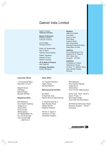 Thumbnail Gabriel India Annual Report 2008-2009