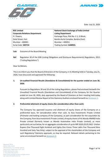 Miniature Gabriel India Rapport trimestriel 2026-q1