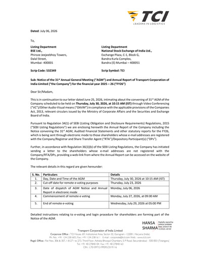 Thumbnail Transport Corporation of India
 Annual Report 2025-2026