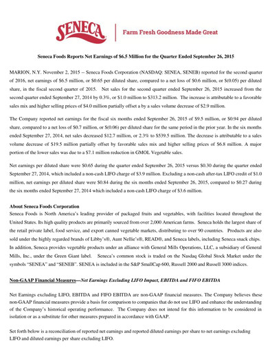 Thumbnail Seneca Foods
 Quarterly Report 2016-q2