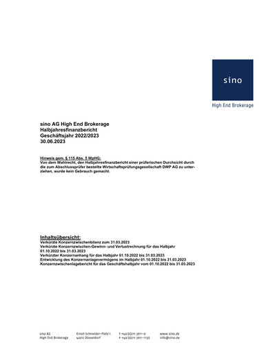 Vorschaubild Sino AG Finanzbericht 2022-2023