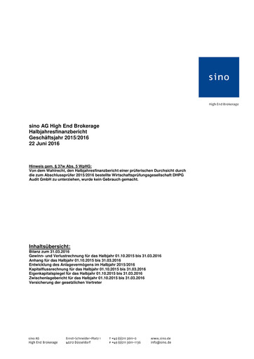 Miniature Sino AG Rapport semestriel 2015-2016