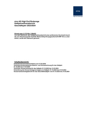 Miniature Sino AG Rapport semestriel 2023-2024