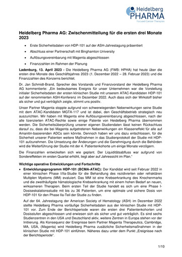 Thumbnail Heidelberg Pharma Quarterly Report 2023-q1