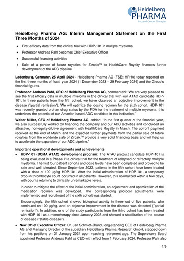 Vorschaubild Heidelberg Pharma Quartalsbericht 2024-q1