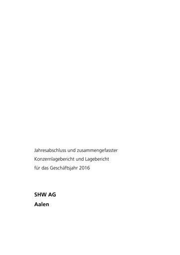 Thumbnail SHW AG Financial Statement 2016