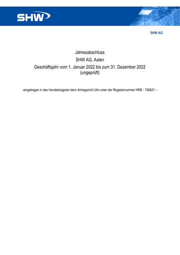 Vorschaubild SHW AG Finanzmitteilung 2022
