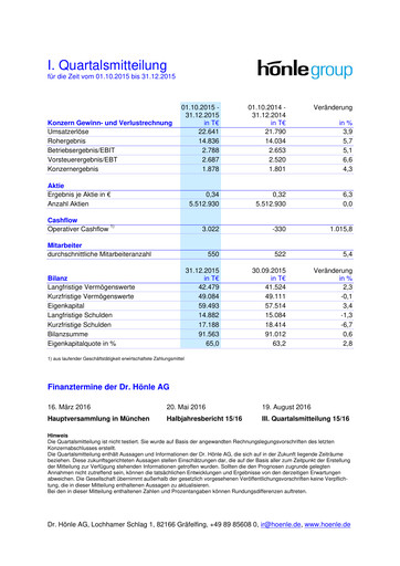 Thumbnail Dr. Hönle AG Quarterly Report 2015-2016-q1