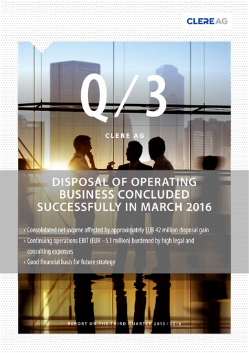 Thumbnail Clere AG Quarterly Report 2015-2016-q3