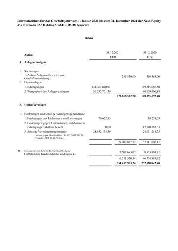 Miniature Neon Equity AG Bilan financier 2021
