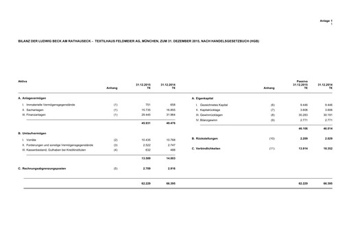 Thumbnail LUDWIG BECK am Rathauseck - Textilhaus Feldmeier Financial Statement 2015