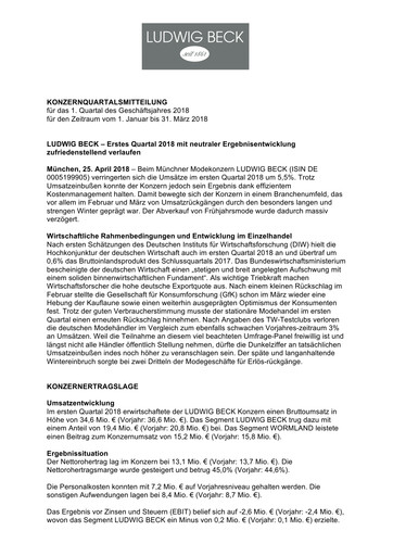 Miniature LUDWIG BECK am Rathauseck - Textilhaus Feldmeier Rapport trimestriel 2018-q1