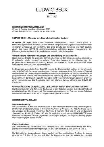 Miniature LUDWIG BECK am Rathauseck - Textilhaus Feldmeier Rapport trimestriel 2023-q1