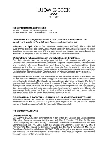 Miniature LUDWIG BECK am Rathauseck - Textilhaus Feldmeier Rapport trimestriel 2024-q1