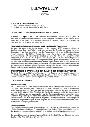 Miniature LUDWIG BECK am Rathauseck - Textilhaus Feldmeier Rapport trimestriel 2025-q1