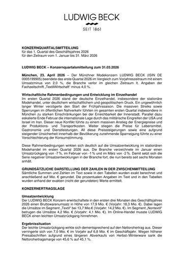Thumbnail LUDWIG BECK am Rathauseck - Textilhaus Feldmeier Quarterly Report 2026-q1
