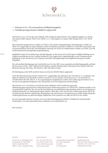 Thumbnail Scherzer & Co. AG Half-year Report 2007-h1