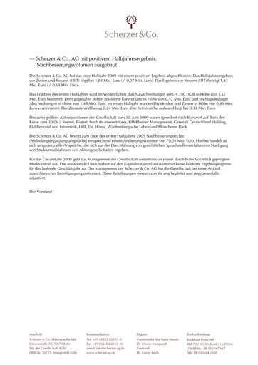 Thumbnail Scherzer & Co. AG Half-year Report 2009-h1