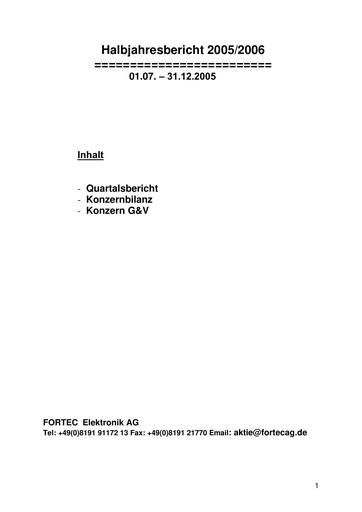Thumbnail FORTEC Elektronik AG Half-year Report 2005-2006