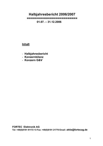 Thumbnail FORTEC Elektronik AG Half-year Report 2006-2007