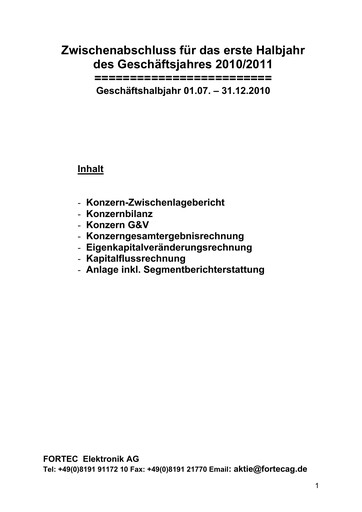 Thumbnail FORTEC Elektronik AG Half-year Report 2010-2011