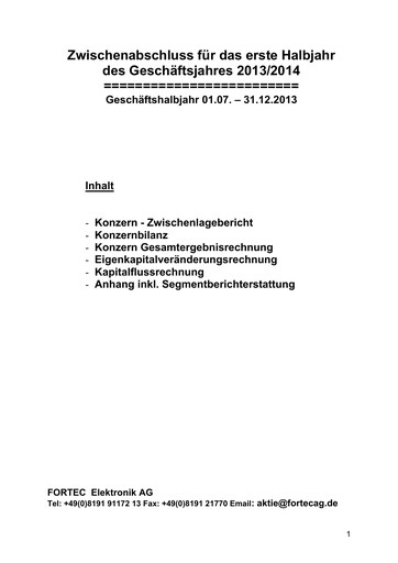Thumbnail FORTEC Elektronik AG Half-year Report 2013-h1