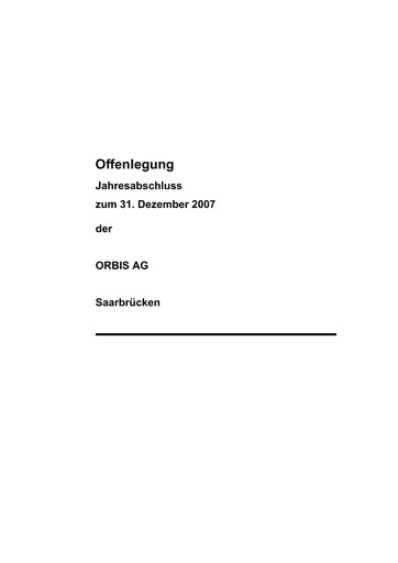 Thumbnail ORBIS AG Financial Statement 2007