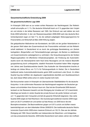 Thumbnail ORBIS AG Financial Statement 2009