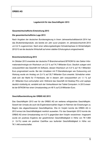 Thumbnail ORBIS AG Financial Statement 2013