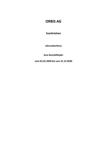 Thumbnail ORBIS AG Financial Statement 2020