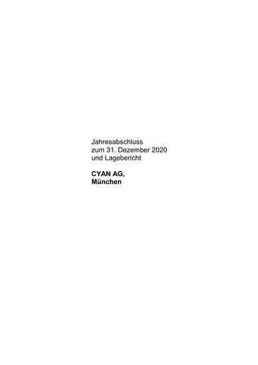 Thumbnail cyan AG Financial Statement 2020