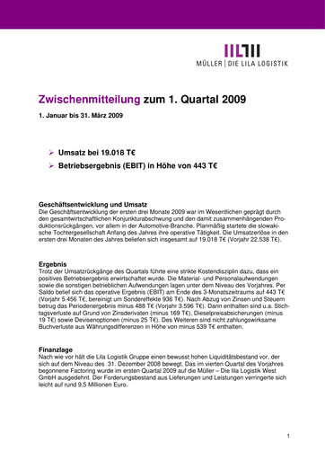 Vorschaubild Müller - Die lila Logistik Quartalsbericht 2009-q1
