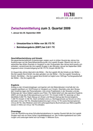 Vorschaubild Müller - Die lila Logistik Quartalsbericht 2009-q3