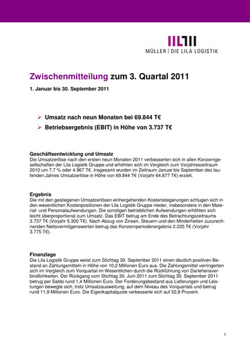 Vorschaubild Müller - Die lila Logistik Quartalsbericht 2011-q3