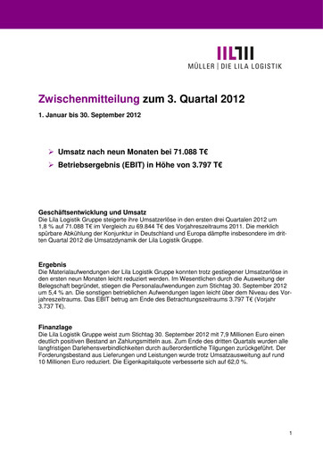 Vorschaubild Müller - Die lila Logistik Quartalsbericht 2012-q3