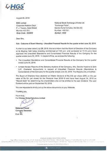 Thumbnail Hinduja Global Solutions Quarterly Report 2018-q1