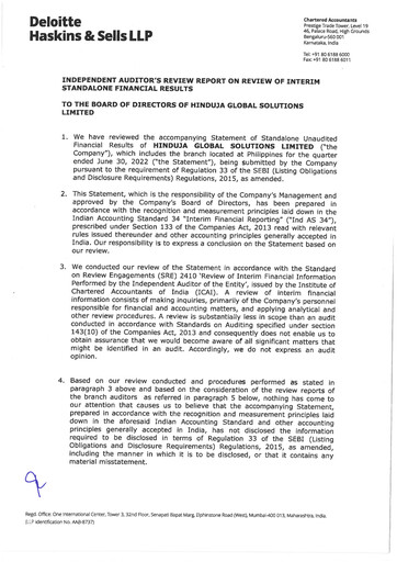 Thumbnail Hinduja Global Solutions Quarterly Report 2022-q1