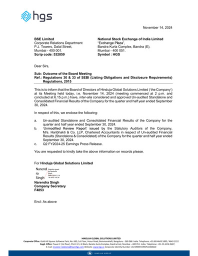 Thumbnail Hinduja Global Solutions Quarterly Report 2024-q2