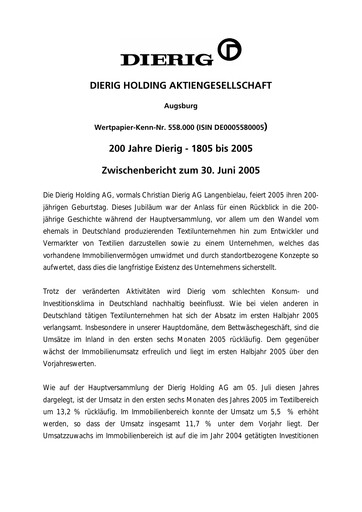Vorschaubild Dierig Holding AG Halbjahresbericht 2005-h1